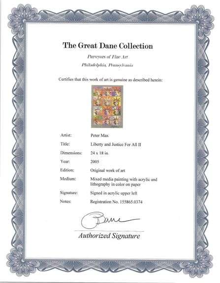 Peter Max Original Mixed Media with Acrylic Signed 'Liberty and Justice For All II'