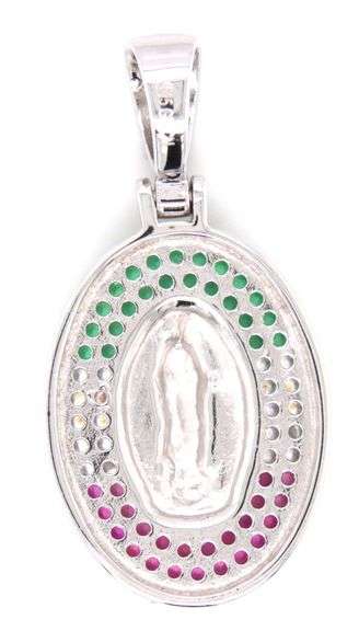 925 Sterling silver green, white and red cubic zirconia religious pendant
