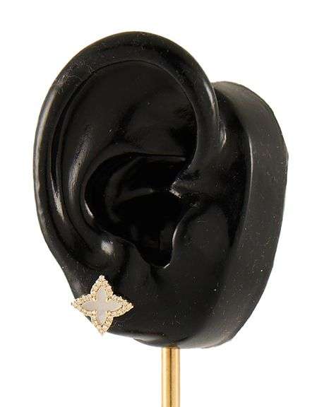 New 1.11ctw Mother of Pearl and 0.21ctw Clover Frame Flower Shaped Stud Earrings in 14K