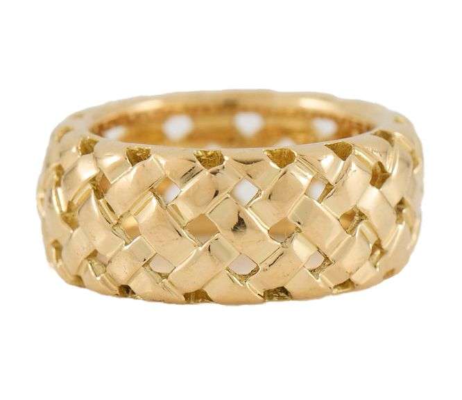Vintage Tiffany & Co. Polished Basket Weave Band Ring in 18K