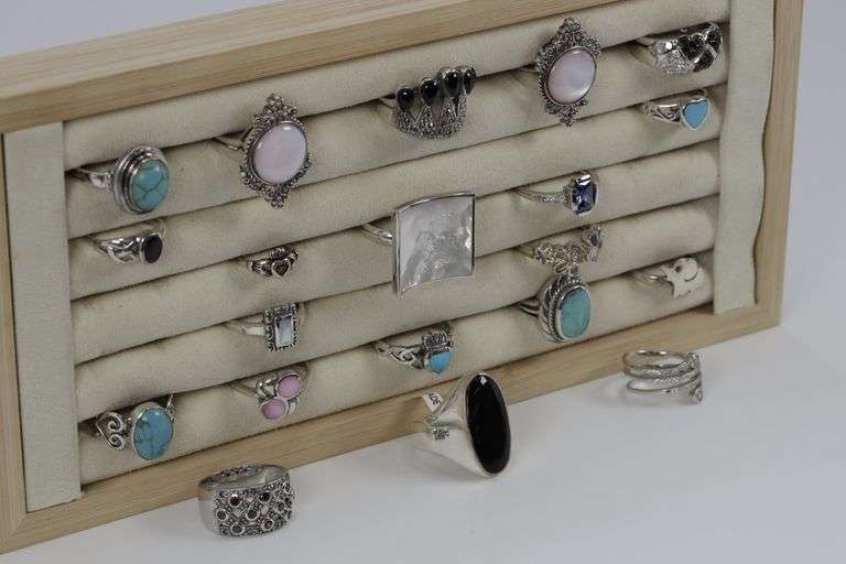 Sterling Silver Ring Assortment Various Sizes & Styles (20 Ring Lot)