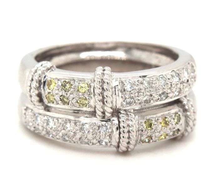 18kt White gold 0.35ctw white and yellow double row diamond pave band