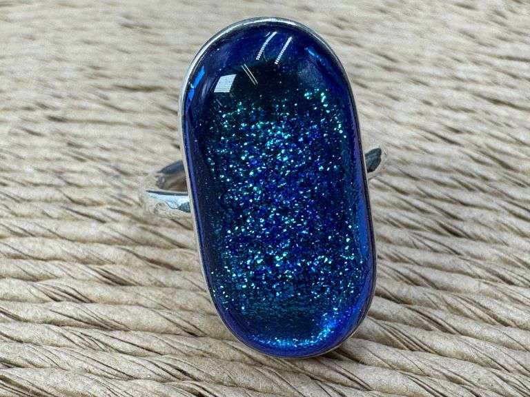 Sterling Silver 925 One of a Kind Dichroic Glass Ring Size 7.5