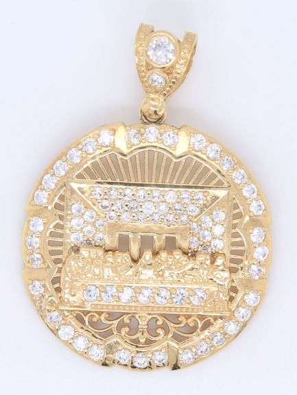 14kt Yellow Apostles Last Supper Diamond Cut Pendant