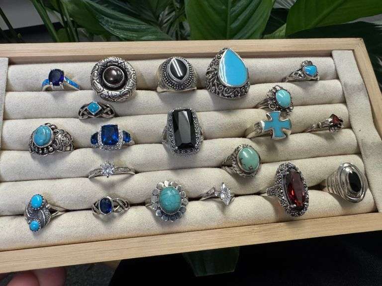 .925 Sterling Silver Curated 20 Ring Lot Various Sizes & Styles