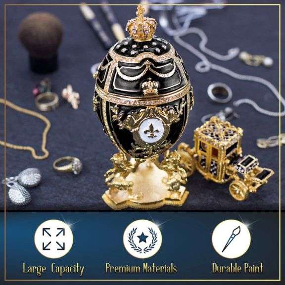 Royal Imperial Black Russian Fabergé Egg Replica with Black Carriage