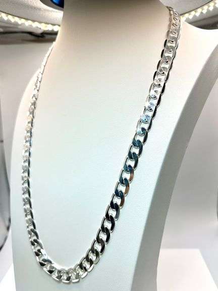 Impressive Huge 75.2 Gram .925 Sterling Silver Plate Cuban Chain Necklace