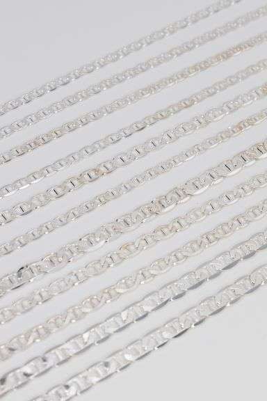 Sterling Silver - Italy Stamped - Super Flat Diamond-Cut Mariner Lot - 11 Chains - 6.5mm to 10.2mm W