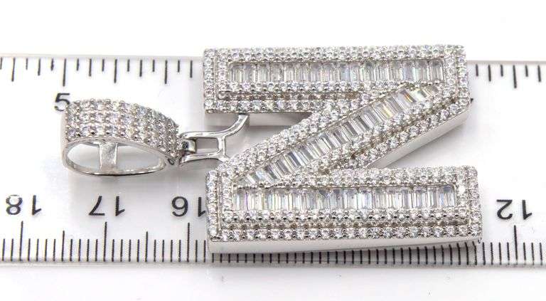 Initial N cubic zirconia pendant in 925 Sterling silver
