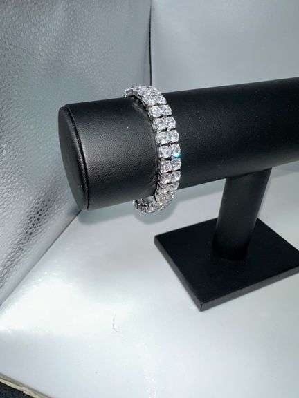 14 Kt White Gold Plated 58 Count Lab Simulated Diamond Tennis Bracelet