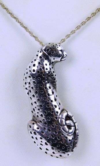 Large Sterling Leopard Pendant/Pin & Chain