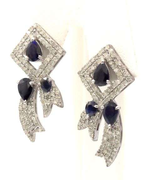 Amazing 2.00CTW Blue Sapphire & Diamond Earrings in 14K White Gold Over Sterling Silver