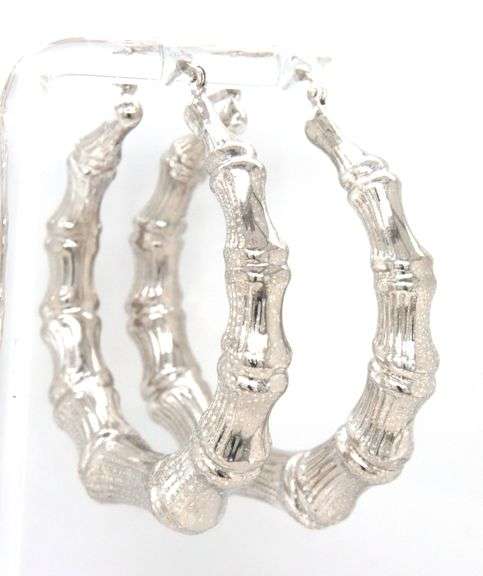 925 Sterling silver large bamboo style hoop earrings