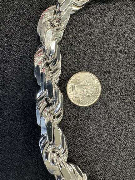 Rhodium Plated Sterling Silver Heavy Diamond-Cut Rope Chain 18mm Solid 925 Italy Necklace 26"