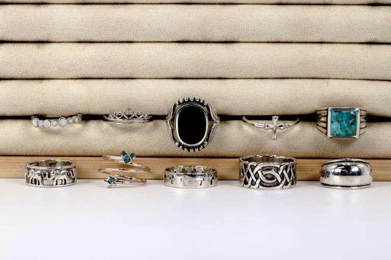 Sterling Silver .925 Curated Lot of 10 Rings Various Sizes & Styles