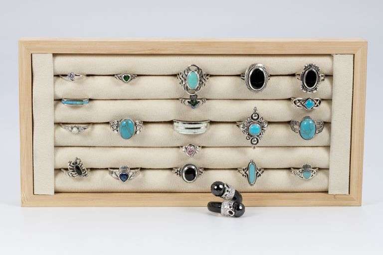 .925 Sterling Silver Curated 20 Ring Lot Various Sizes & Styles