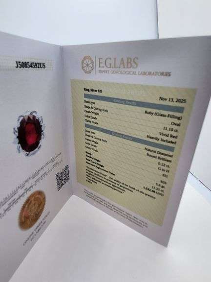 Very fine Ruby 11.22 ctw with diamond accent set in silver ring, EGL certified