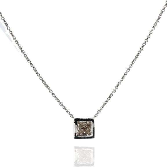 18K(750) White Gold Natural Diamond Square Shape Pendant Necklace with Chain