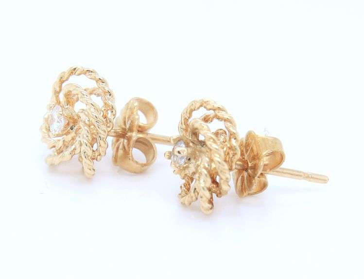 Gorgeous Yellow Gold Diamond Accent Love Knot Earrings