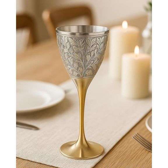 1x Gold Brass Medieval-Style Chalice Goblet