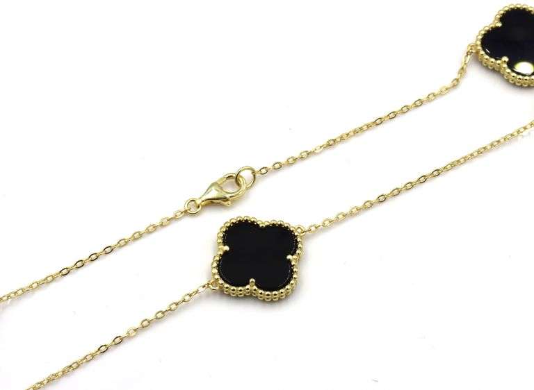 925 Sterling silver 7 clover black onyx necklace