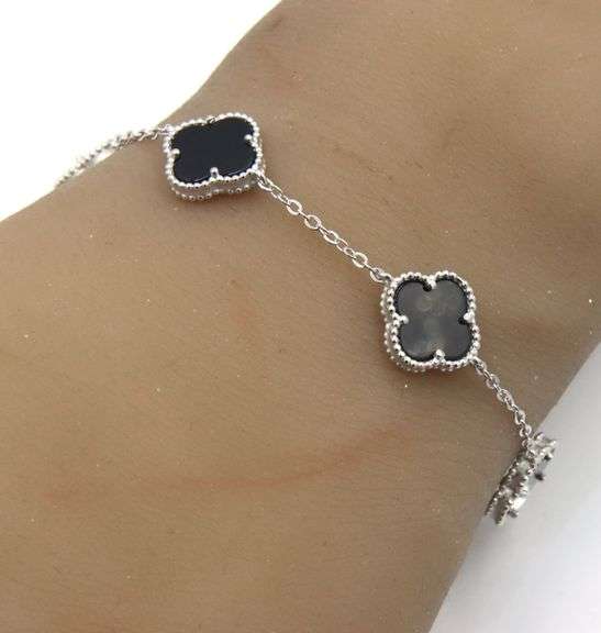 10mm 5 Clover black onyx bracelet in 925 sterling silver