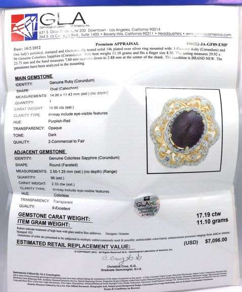 Splendid Massive 14.86CTS Oval Cabochon-Cut Star Ruby & 2.33CTW Round Colorless Sapphires in 14K Gol