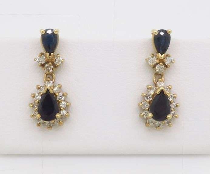 Diamond & Sapphire Drop Earrings in Yellow Gold