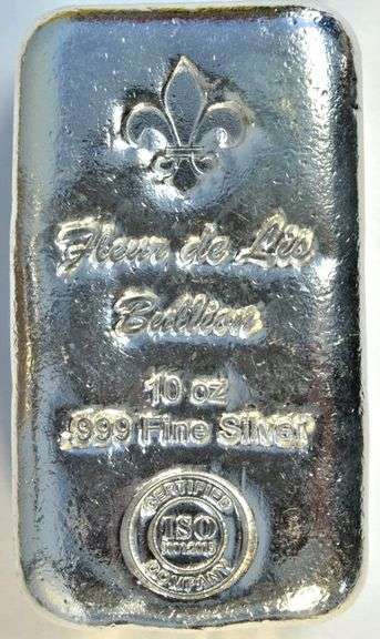 Very nice 'Fleur de Lis' 10 Troy Oz pure .999 Silver Bar