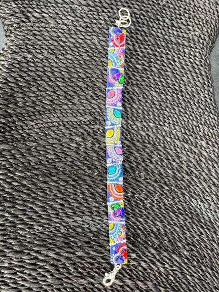 Original Handmade Mosaico Bracelet 8.5" 925 Sterling Silver Mexico Artistic Jewelry