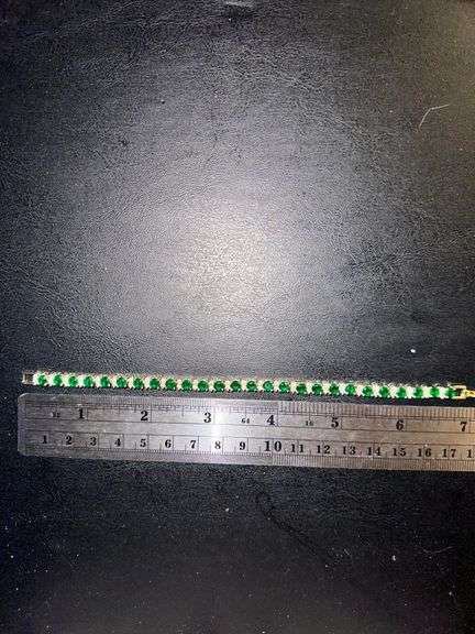 Gorgeous 18 Kt Yellow Gold Plated Simulated Emerald and Diamond Tennis Bracelet