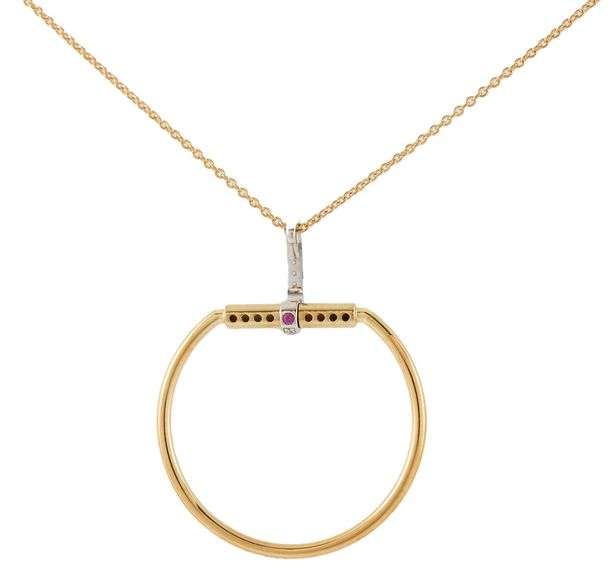 Roberto Coin 0.10ctw Diamond Classic Parisienne Stirrup Pendant Necklace in 18K