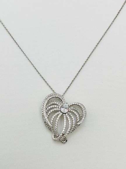 925 Sterling Silver Heart Swirl Style Interwoven Crystal Pave pendant With Chian Necklace