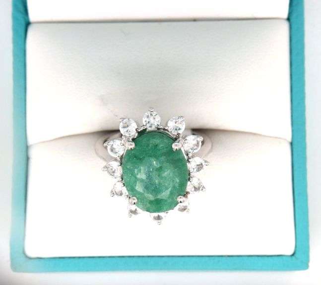 Sparkling 6.50CTS Oval Emerald-Cut Emerald & Sapphire Ring in Sterling Silver