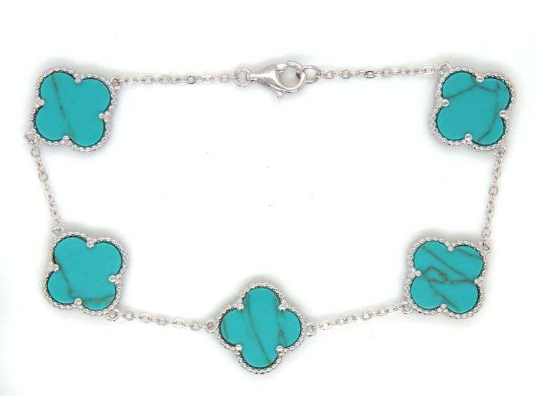12mm 5 Clover turquoise link bracelet in 925 sterling silver