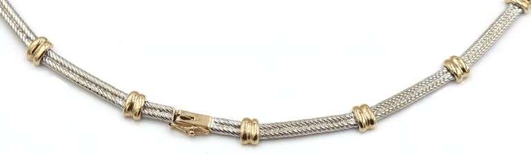 14kt Tow tone gold 1.40ctw bezel set diamond cable station collar necklace