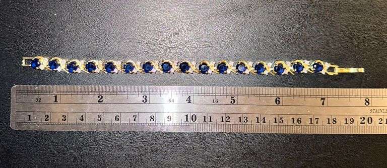 White Gold Plated Huge 11 Ctw Lab Simulated Diamond and Blue Sapphire Tennis Bracelet