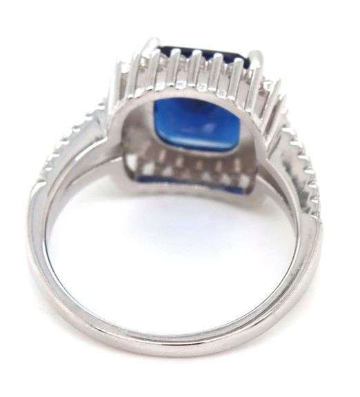 925 Sterling silver cushion cut blue and round brilliant cut white cubic zirconia ring