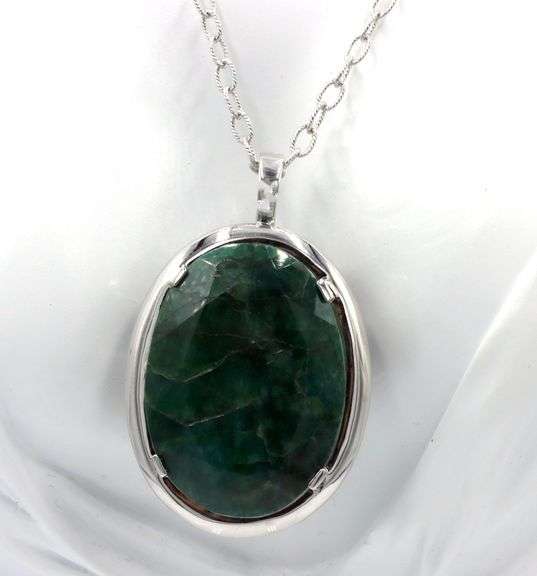 Lovely 153.12CTS Faceted Emerald Pendant Necklace in 925 Sterling Silver
