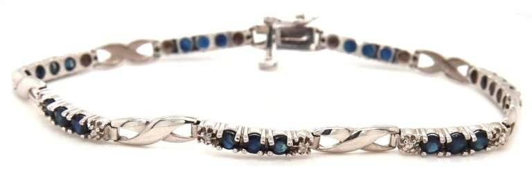 10kt White gold blue sapphire and diamond bracelet
