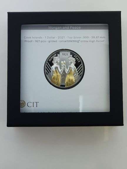 2021 Cook Islands Morgan & Peace Ultra High Relief Gilded Medal
