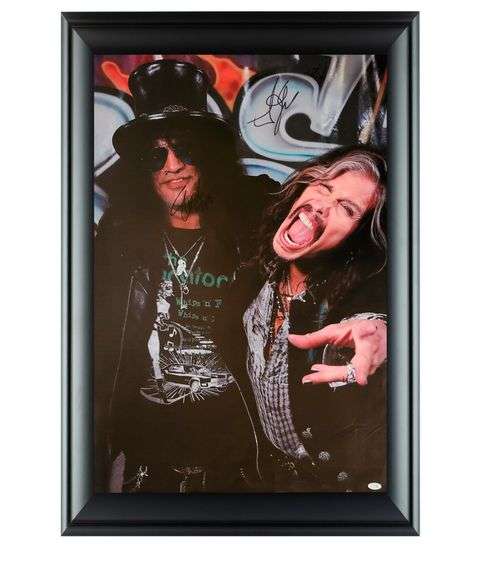 Aerosmith Steven Tyler Guns N Roses Slash Autographed 24x36 Framed Canvas ACOA