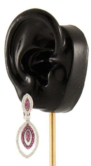 0.50ctw Ruby and 0.30ctw Diamond Marquise Shaped Drop Earrings in 18K