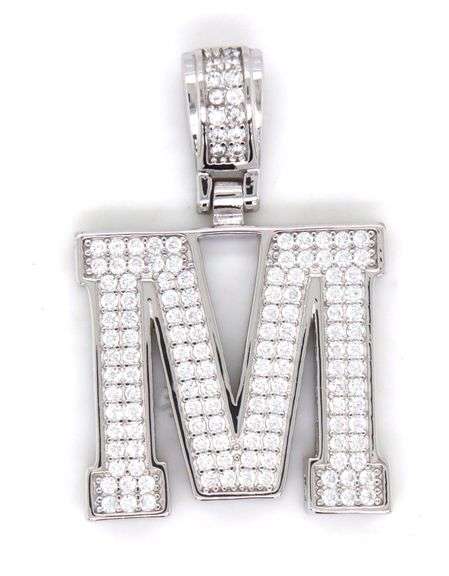 925 Sterling silver Initial M cubic zirconia pendant