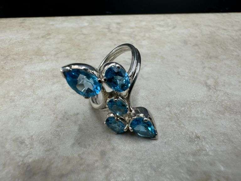 Sterling Silver 925 Natural Gemstone Blue Topaz Ring Size 5.5