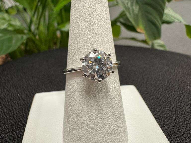 Rhodium Plated 925 Sterling Silver 2 Carat Moissanite Engagement Ring Size 8
