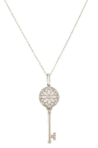 Tiffany & Co. 0.09ctw Diamond Flower Key Pendant Necklace in 18K