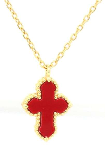 925 Sterling silver coral cross pendant on chain