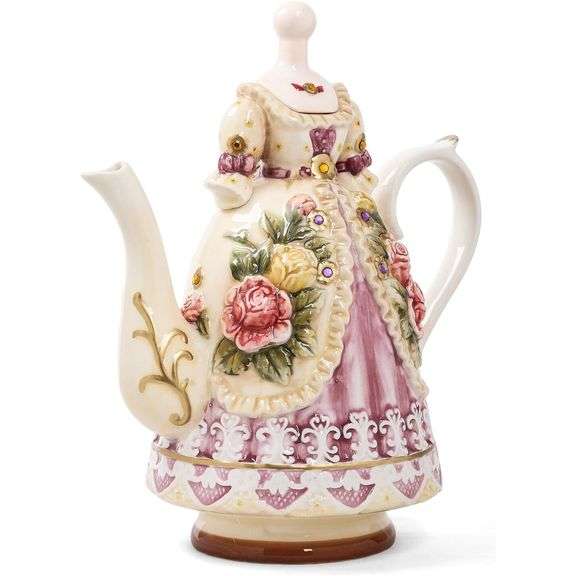 Hand-Painted Ceramic Teapot with Embossed Rose Design