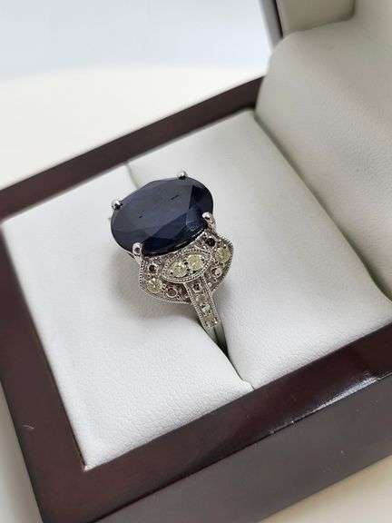 Very fine Black diamond 7.54 ctw with diamond accent set in silver ring, EGL certified